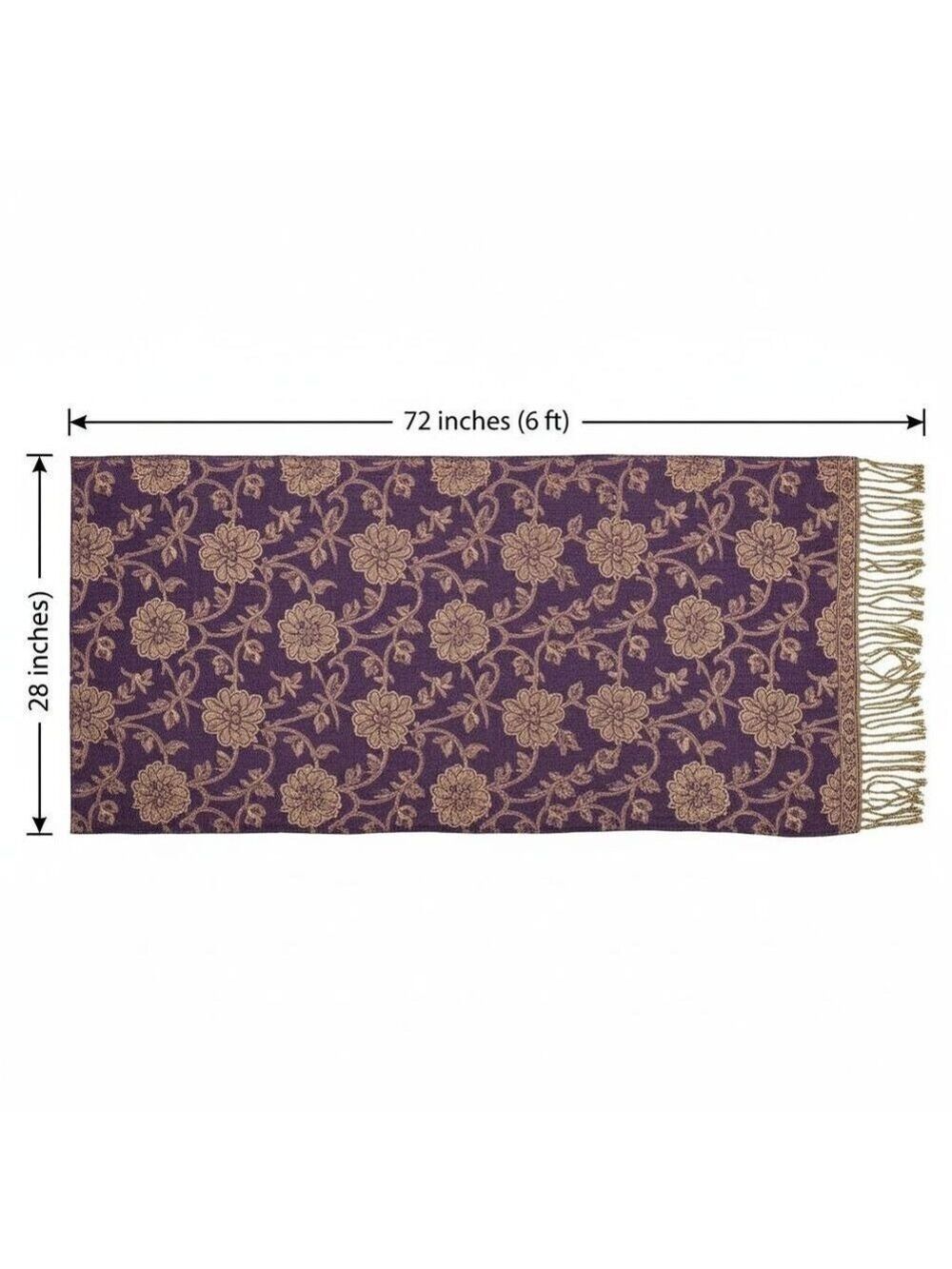 Purple Gold Paisley Jacquard Scarf Shawl Fringe Boho Wrap Women 72x28 - Picture 3 of 9